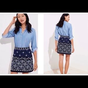 LOFT Navy Blue Embroidered Skirt